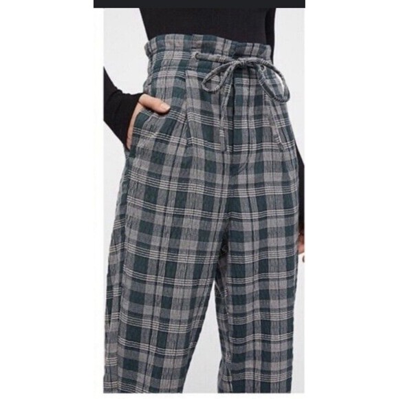 Free People Pants - Free People Potato Sack High Rise Loose Fit Green Plaid Pant Size 0